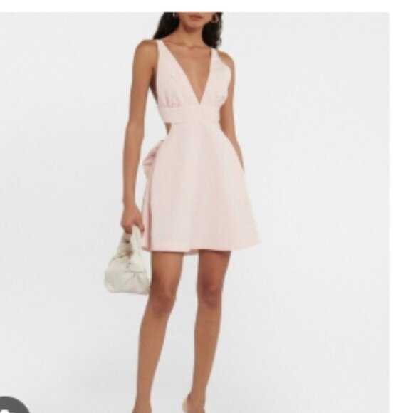 NWT LoveShackFancy Pink Plunge Mini Dress Bow Detail A Line Party Cocktail XL - Picture 5 of 6